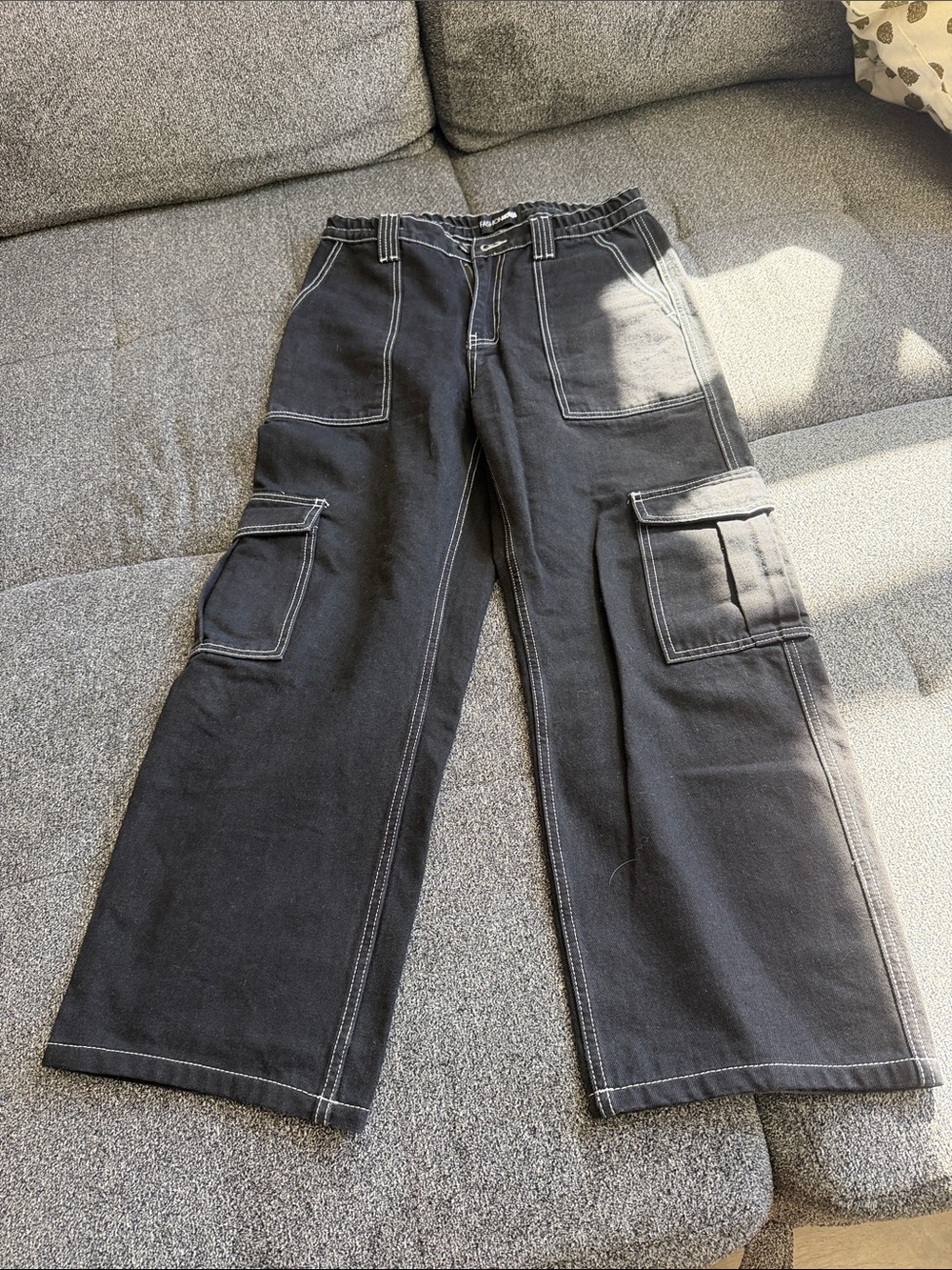 Fashion Nova Black Cargo Jeans with Contrast Stitching